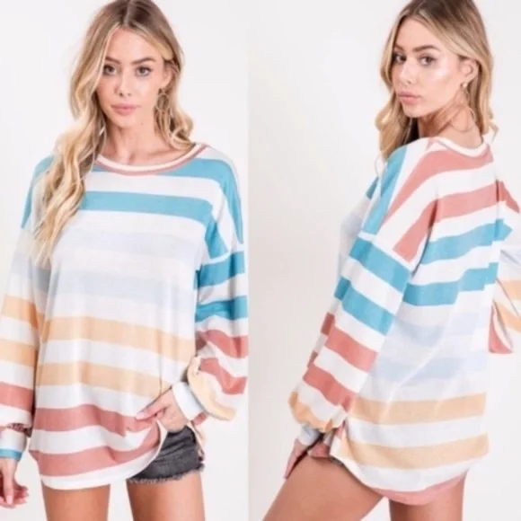 020 Cozy Colorful Striped Long Sleeve Top - Picture 4 of 4
